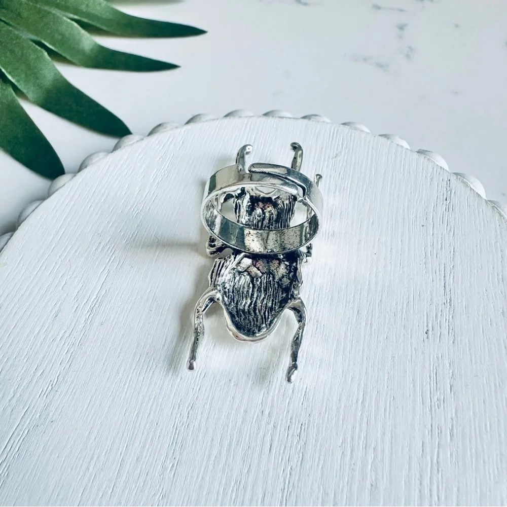 2/$30🌵 Stag Beetle Entomology Antiqued Silver Ring Bug Jewelry NEW Adjustable